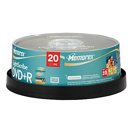 Memorex Lightscribe 16x DVD+R Media - 4.7GB - 120mm Standard - 20 Pack Spindle