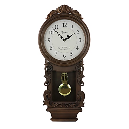 Bedford Clock Collection Chiming Pendulum Wall Clock, 31”H x 13-3/4”W x 4-1/2”D, Dark Chestnut