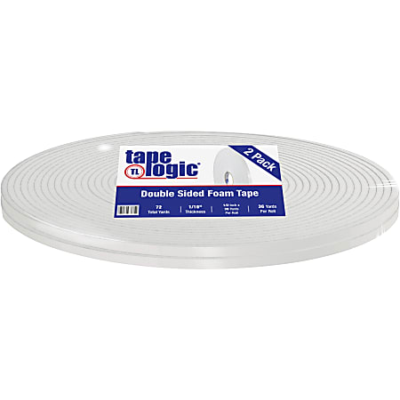 Tape Logic® Double Sided Foam Tape, 1/16", 1/2" x 36 Yd., White, Case Of 2