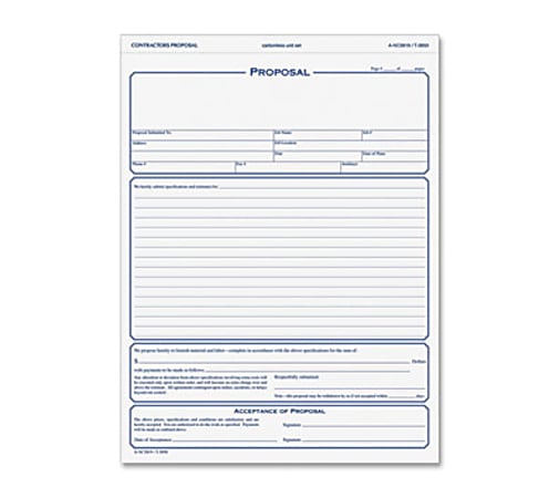 TOPS In Triplicate Proposal Form - 3 PartCarbonless Copy - 8 1/2" x 11" Sheet Size - White, Canary, Pink - Blue Print Color - 50 / Pack