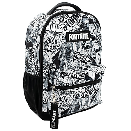 Accessory Innovations Fortnite Backpack With 15.6” Laptop Pocket, Black/White
