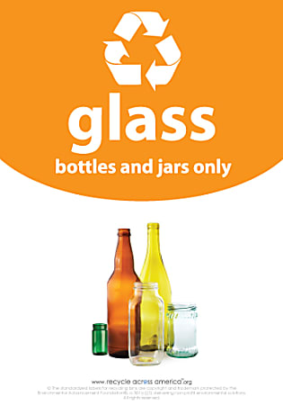 Recycle Across America Glass Standardized Recycling Label, GLASS-1007, 10" x 7", Orange