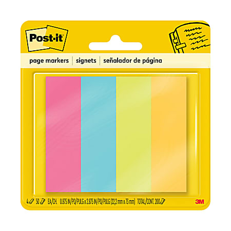Post-it® Notes Markers, Assorted Colours, 15 mm x 50 mm, 50 Sheets/Pad, 10  Pads/Pack