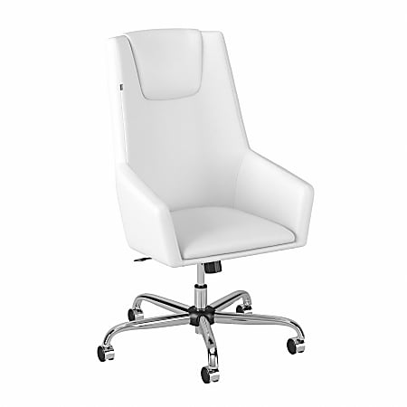 Bush® Business Furniture London High-Back Leather Box Chair, White, Standard Delivery