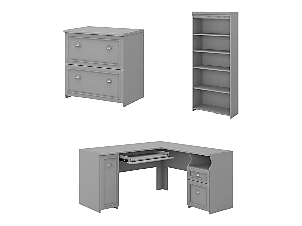 Bush Furniture Fairview L-Shaped Desk With Storage - 60-Inch Cape Cod Gray Corner Desk For Home Office