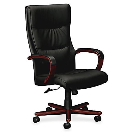 HON® Topflight™ Ergonomic Bonded Leather Executive High-Back Chair, Black/Mahogany