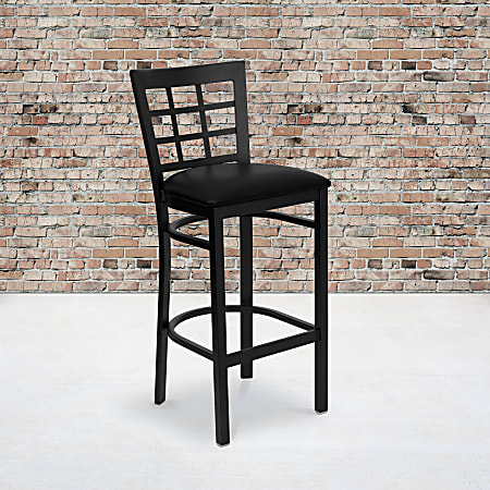 Flash Furniture Metal/Vinyl Restaurant Barstool With Window Back, Black