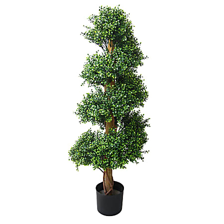 Pure Garden 48"H Rubber Boxwood Spiral Tree With Pot, 48"H x 17"W x 17"D, Black/Green