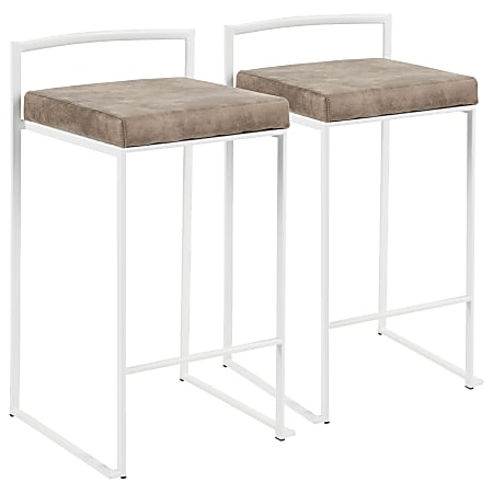 LumiSource Fuji Stacker Contemporary Counter Stools, Brown Cowboy Seat/White Frame, Set of 2 Stools