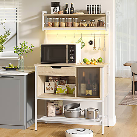 Bestier Bakers Rack With Cabinet And Drawer 5 Tier 58 H x 33 W x 16 D Oak Office Depot