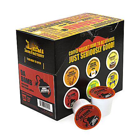 Java Factory Double Caffeinated Da Bomb Dark Roast Coffee Single-Serve K-Cup®, 1 Oz, Carton Of 24