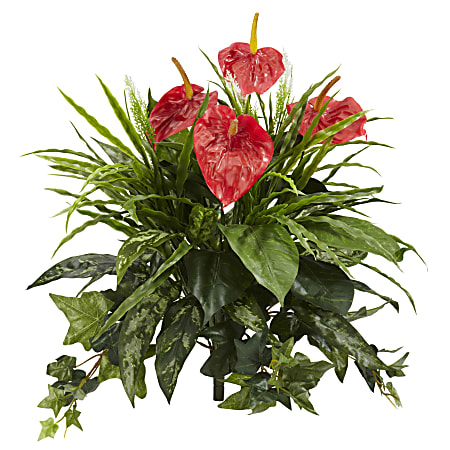 Nearly Natural Mixed Anthurium 24" Artificial Plants, Red, Set Of 2 Plants