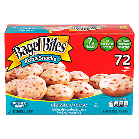 Bagel Bites Classic Cheese Mini Pizza Bagel Frozen Snacks, 56 Oz, Case Of 72 Bagels