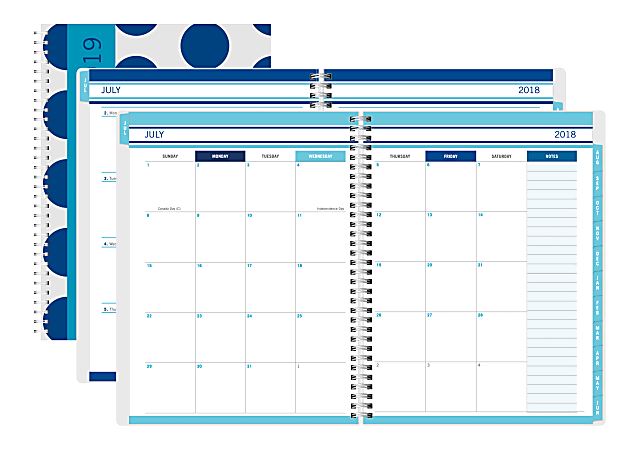 Office Depot® Brand Weekly/Monthly Academic Planner, 8 1/2" x 11", Blue Nautical Dot, July 2018 To June 2019