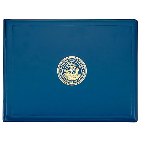 Award Certificate Vinyl Holders, 8 1/2" x 11", DOD Seal, Navy Blue, Case Of 20 (AbilityOne 7510-07-089-2994CA)