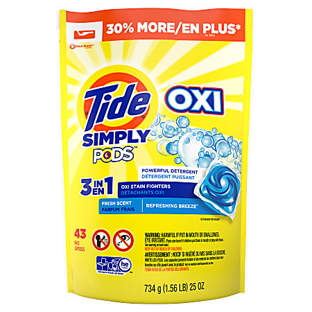 Tide Simply Pods + Oxi Liquid Laundry Detergent Pacs, Refreshing Breeze, Pack Of 43 Pacs