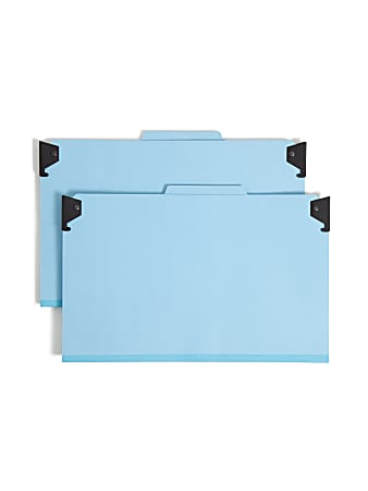 Smead® Hanging Pressboard Classification Folder With SafeSHIELD® Coated Paper Fastener, 2 Dividers, Legal Size, 50% Recycled, Blue