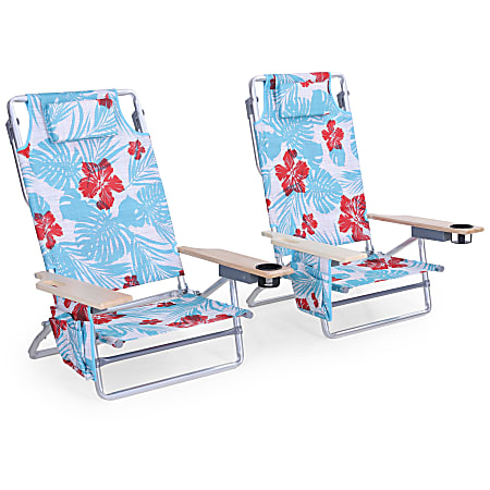 ALPHA CAMP Folding Beach Chairs With Towel Bar, Flower, Set Of 2 Chairs