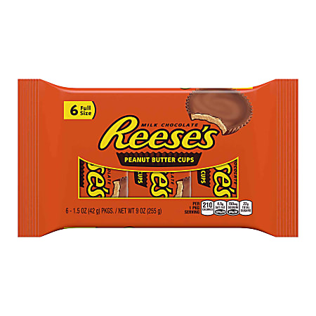 Reese's Peanut Butter Cups, 1.5 Oz, 6 Packs Per Bag, Pack Of 2 Bags