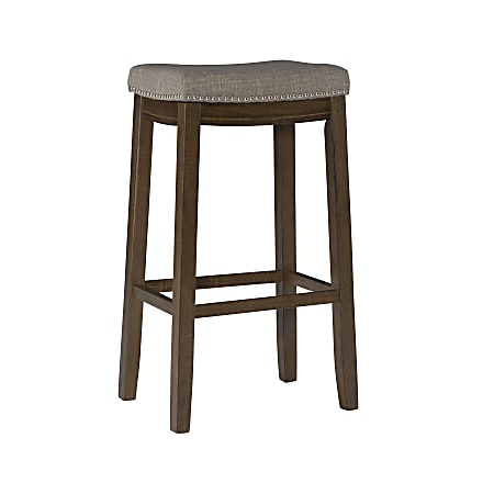 Linon Walker Backless Fabric Bar Stool, Rustic Dark Brown/Grey