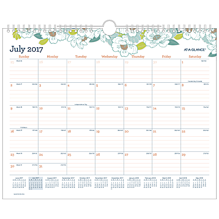 AT-A-GLANCE® Monthly Academic Wall Calendar, 15" x 12", Mia, July 2017 to June 2018