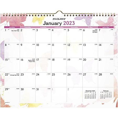 AT-A-GLANCE Watercolors 2023 RY Monthly Wall Calendar, Medium,