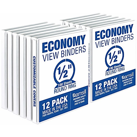 Samsill Economy 1/2" View Ring Binder, 1/2" Ring, White, Carton Of 12