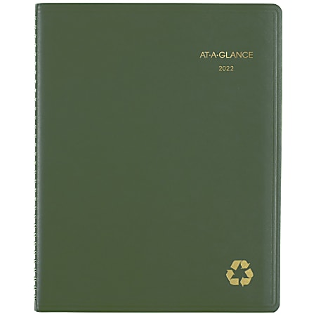 AT-A-GLANCE®  Weekly/Monthly Planner, 8-1/4" x 11", Green, January To December 2022, 70950G05