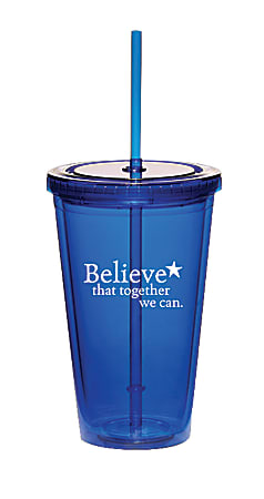 Believe Twist-Top Tumbler, "Believe That Together We Can", 16 Oz, 6.25"H x 4"W x 2.5"D, Blue