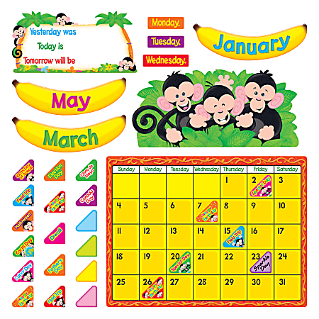 TREND Monkey Mischief® Calendar Bulletin Board Set, 17 1/2" x 23 1/4", Multicolor, Pre-K -Grade 6