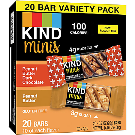 KIND Peanut Butter Variety Pack Mini Snack Bars - No Artificial Sweeteners, Cholesterol-free, Trans Fat Free, Gluten-free, Low Glycemic, Low Sodium - Peanut Butter Dark Chocolate, Peanut Butter - 0.70 oz - 20 / Pack