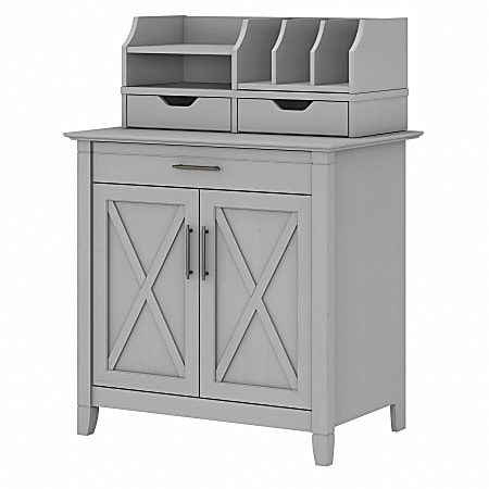 Bush Furniture Key West 30"W Secretary Desk With Storage And Desktop Organizers, Cape Cod Gray, Standard Delivery