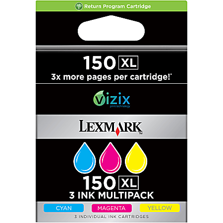 Lexmark™ 150XL High-Yield Cyan, Magenta, Yellow Ink Cartridges, Pack Of 3, 14N1807