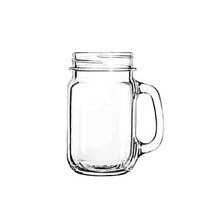 Libbey Glassware Plain Drinking Jars With Handles, 16.5 Oz, Clear, Pack Of 12 Jars