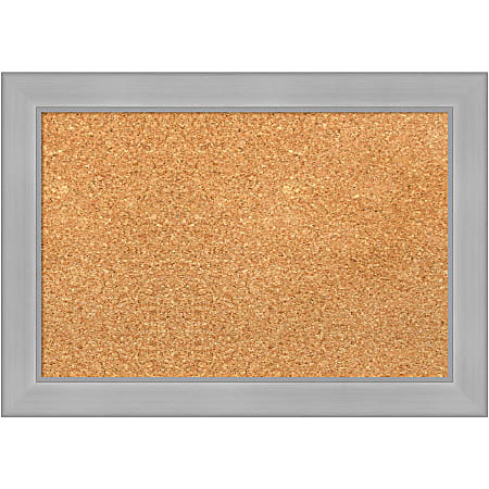 Amanti Art Cork Bulletin Board, 21" x 15", Natural, Vista Brushed Nickel Polystyrene Frame