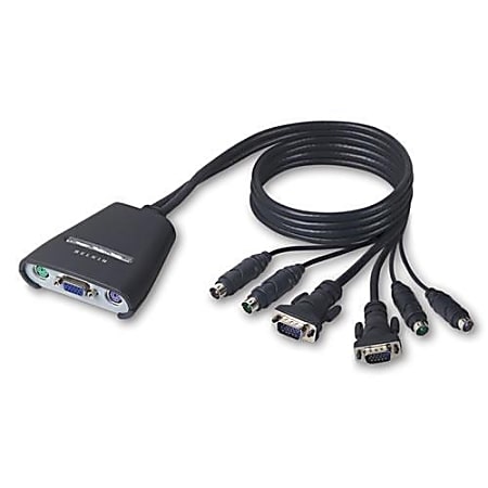 Belkin® 2-Port KVM Switch With Built-In Cabling, PS/2