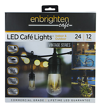 Enbrighten Vintage LED Café Lights, 24&#x27;, Indoor/Outdoor,