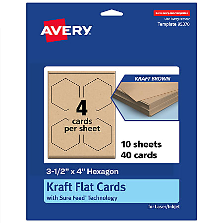 Avery® Print-To-The-Edge Flat Cards With Sure Feed® Technology, 3-1/2"x4" Hexagon, Kraft Brown, Pack Of 40
