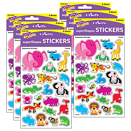 Trend superShapes Stickers, Awesome Animals, 160 Stickers Per Pack, Set Of 6 Packs