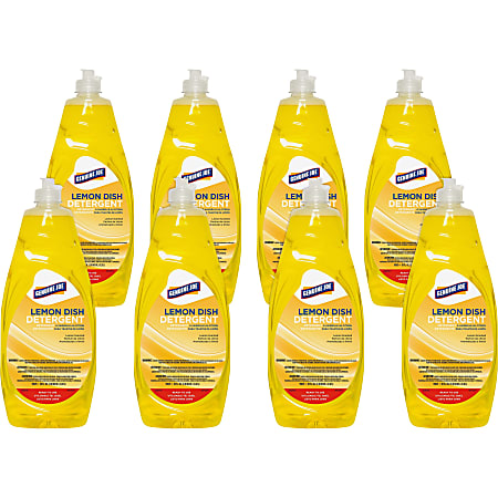 Genuine Joe Dish Detergent - For Pot - Concentrate - 38 fl oz (1.2 quart) - Lemon Scent - Heavy Duty, Durable - Yellow - 8/Carton - 99675CT