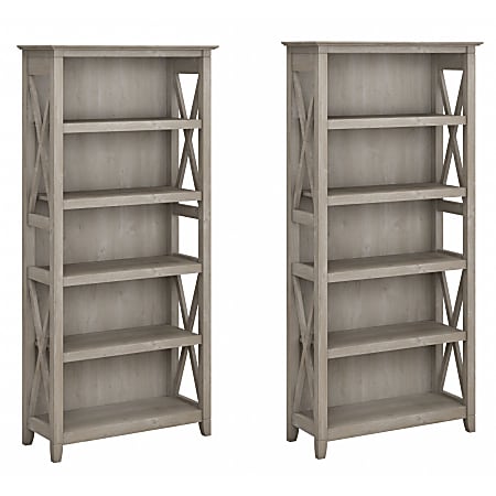 Bush Business Furniture Key West 66"H 5-Shelf Bookcase Set, Washed Gray, Standard Delivery