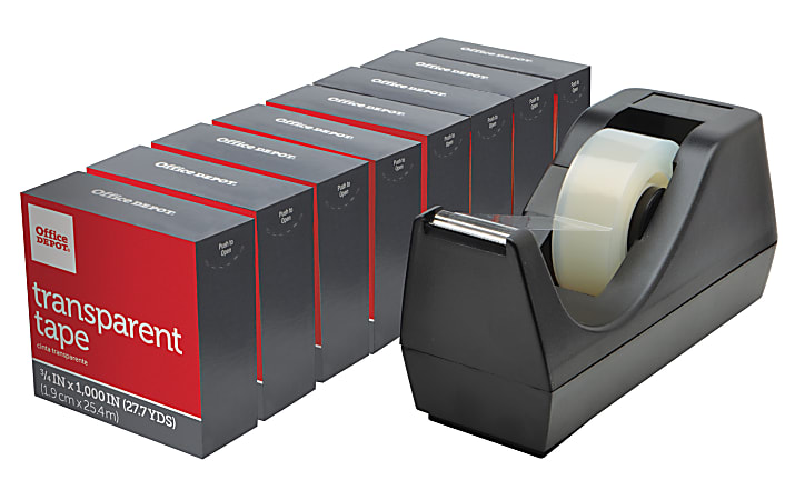 Office Depot® Brand Desktop Tape Dispenser With 8 Transparent Tape Refill Rolls, Black