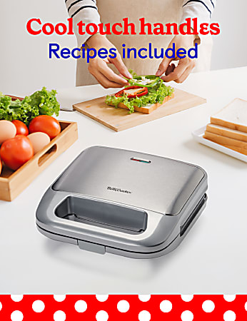 Betty Crocker 3 in 1 Indoor Grill Sandwich Waffle Maker Plus 3 34 H x 9 14 W x 9 D Silver Office Depot
