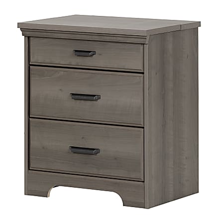 South Shore Versa Nightstand With Charging Station, 27-3/4"H x 23"W x 17-1/2"D, Gray Maple
