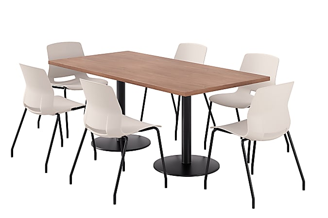 KFI Studios Proof Rectangle Pedestal Table With Imme Chairs, 31-3/4”H x 72”W x 36”D, River Cherry Top/Black Base/Moonbeam Chairs