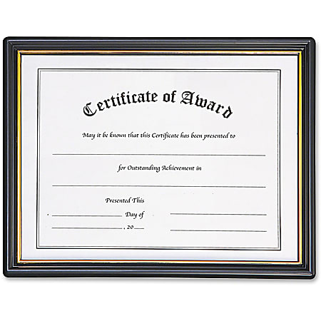 nudell Plastic Framed Award Certificate - 8.50" x 11" Frame Size - Rectangle - Hanger - Plastic - Gold, Black