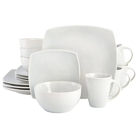 Gibson Home Soho Lounge 16-Piece Soft Square Stoneware Dinnerware Set, Stone Gray