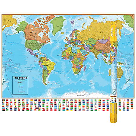 Round World Products Hemispheres Laminated World Maps, 38" x 51", Pack Of 2