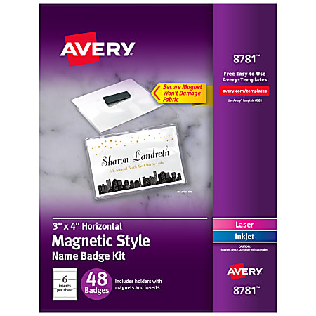 Avery® Magnetic Style Name Badge Kit, 3&quot; x