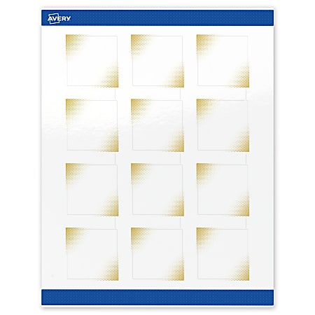 Avery® Printable Labels With Sure Feed® Technology, S00-EWA, Square, 2" x 2", Glossy White With Preprinted Gold-Blush Pattern, Pack Of 120